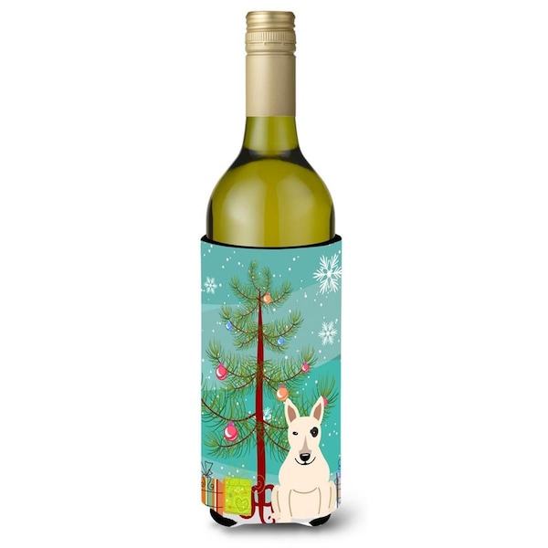 Carolines Treasures Merry Christmas Tree Bull Terrier White Wine Bottle Beverge Insulator Hugger - BB4263LITERK
