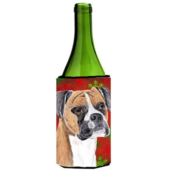 Carolines Treasures Boxer Red and Green Snowflakes Holiday Christmas Wine Bottle   Hugger - SC9430LITERK