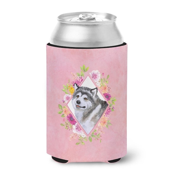 Carolines Treasures Alaskan Malamute Pink Flowers Can or Bottle Hugger - CK4112CC