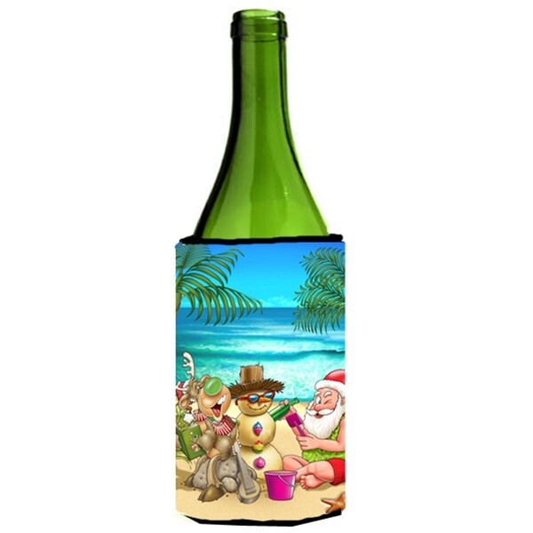 Carolines Treasures Beach Christmas Santa Claus & Sandman Wine Bottle Can cooler Hugger - APH5148LITERK
