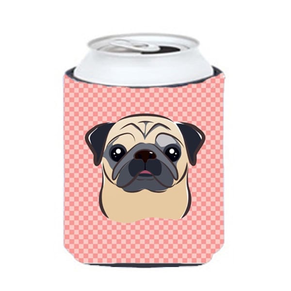 Carolines Treasures Checkerboard Pink Fawn Pug Can Or Bottle Hugger- 12 Oz. - BB1262CC
