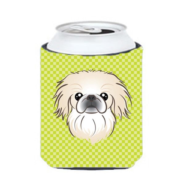 Carolines Treasures Checkerboard Lime Green Pekingese Can Or Bottle Hugger- 12 Oz. - BB1283CC