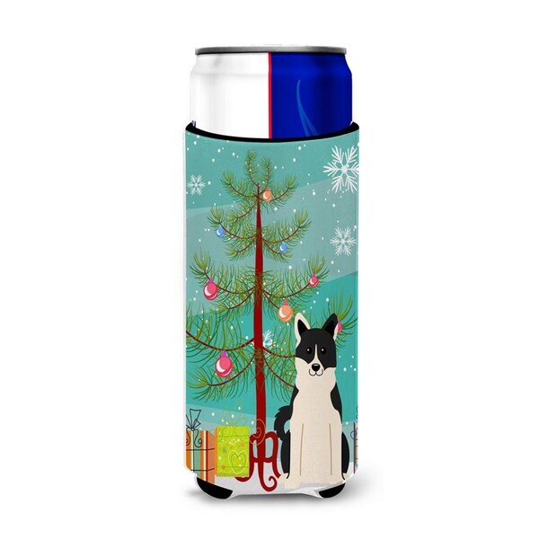 Carolines Treasures Merry Christmas Tree Russo-European Laika Spitz Michelob Ultra Hugger for Slim Cans - BB4154MUK