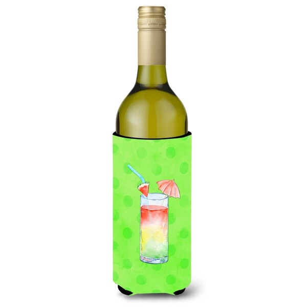 Carolines Treasures Umberella Cocktail Green Polkadot Wine Bottle Beverge Insulator Hugger - BB8210LITERK