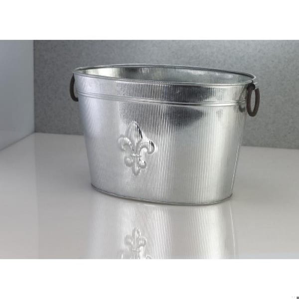 Homeroots Oval Silver Ribbed Fleur De Lis Beverage Tub - 384108