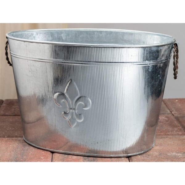 Homeroots Oval Silver Ribbed Fleur De Lis Beverage Tub - 384108
