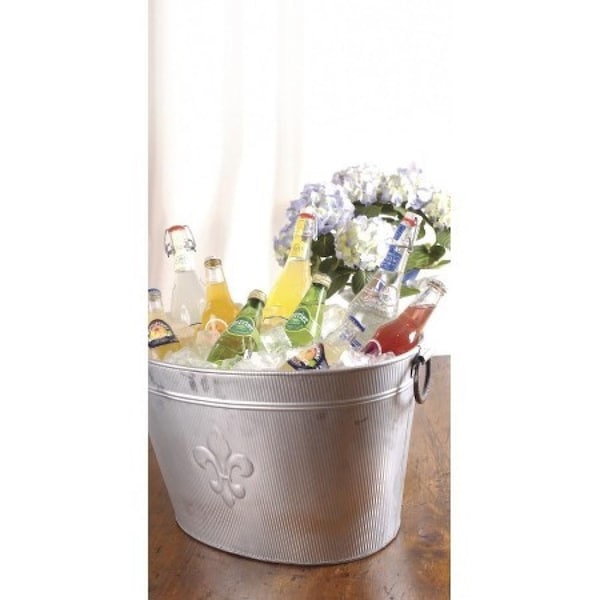 Homeroots Oval Silver Ribbed Fleur De Lis Beverage Tub - 384108
