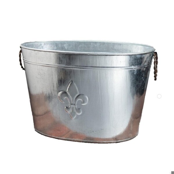 Homeroots Oval Silver Ribbed Fleur De Lis Beverage Tub - 384108