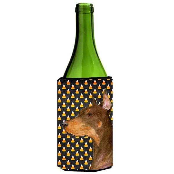 Carolines Treasures Doberman Candy Corn Halloween Portrait Wine bottle sleeve Hugger - 24 Oz. - SS4261LITERK