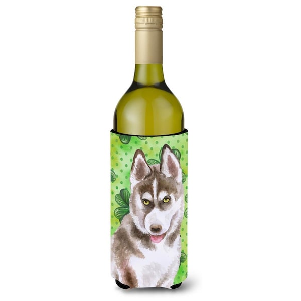 Carolines Treasures Siberian Husky Grey St. Patricks Wine Bottle Beverge Insulator Hugger - BB9870LITERK