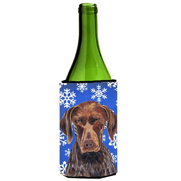 Carolines Treasures German Shorthaired Pointer Winter Snowflakes Holiday Wine bottle sleeve Hugger - SC9395LITERK