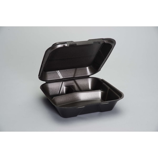 Genpak 9.25"x9.25"x3" Black Large 3 Compartment Foam Hinged Container, PK200 - SN203---3L