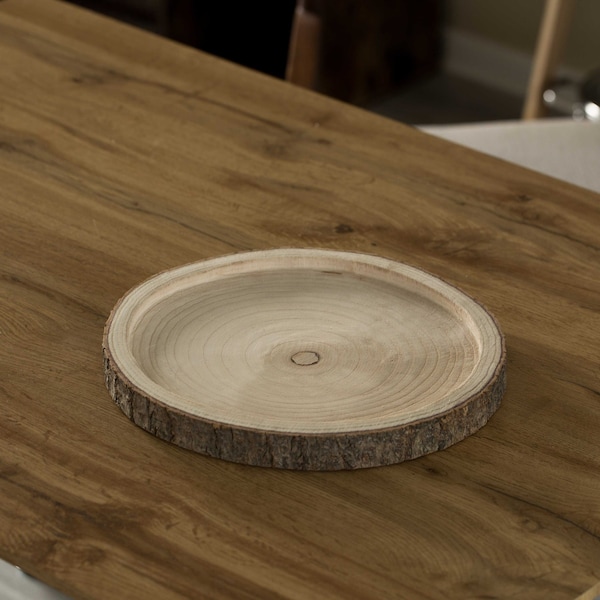 Vintiquewise Natural Wooden Bark Round Slice 14 inch Tray, Rustic Table Charger Centerpiece - QI004388.14
