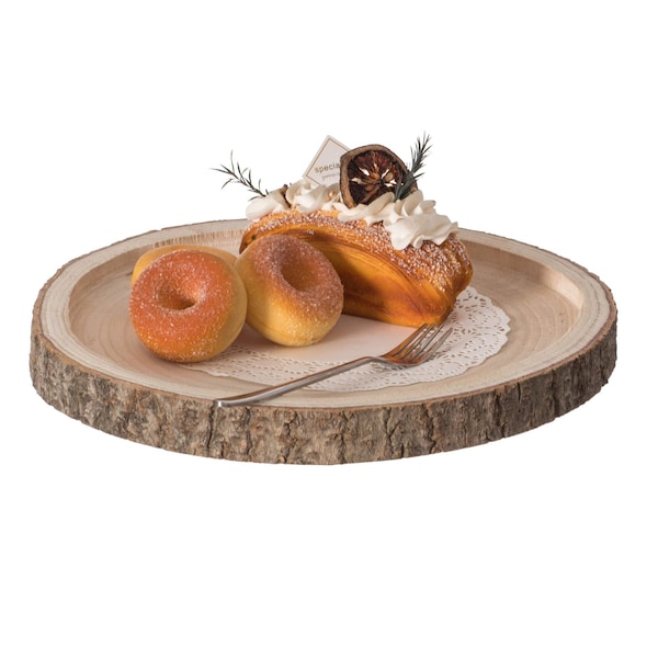 Vintiquewise Natural Wooden Bark Round Slice 14 inch Tray, Rustic Table Charger Centerpiece - QI004388.14