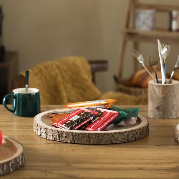 Vintiquewise Natural Wooden Bark Round Slice 14 inch Tray, Rustic Table Charger Centerpiece - QI004388.14