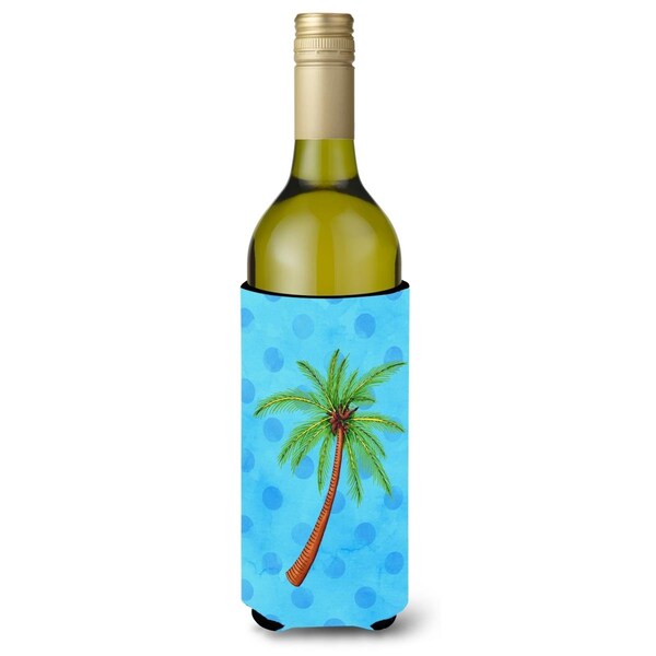 Carolines Treasures Palm Tree Blue Polkadot Wine Bottle Beverge Insulator Hugger - BB8166LITERK
