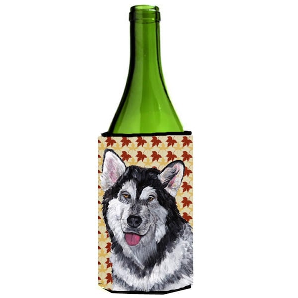 Carolines Treasures Alaskan Malamute Fall Leaves Wine bottle sleeve Hugger - 24 Oz. - SC9495LITERK