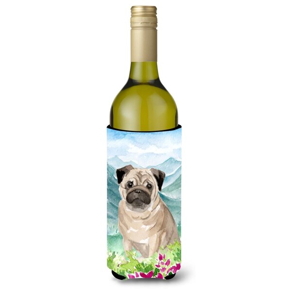 Carolines Treasures Mountian Flowers Fawn Pug Wine Bottle Beverage Insulator Hugger - CK1969LITERK