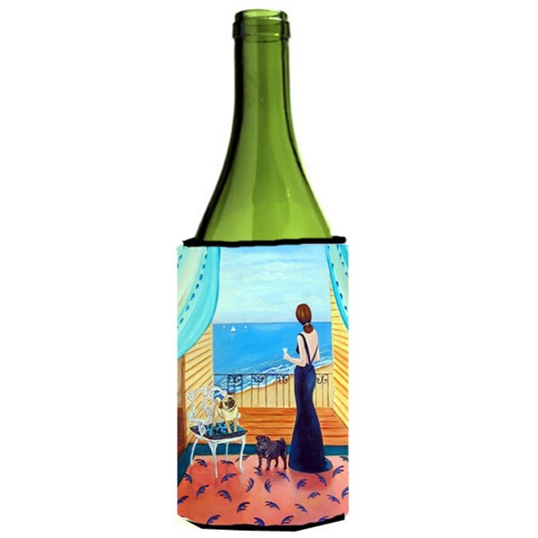 Carolines Treasures Lady With Her Pug Wine bottle sleeve Hugger - 24 oz. - 7133LITERK