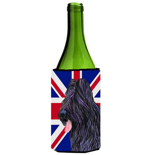 Carolines Treasures Briard With English Union Jack British Flag Wine bottle sleeve Hugger - 24 Oz. - SS4931LITERK
