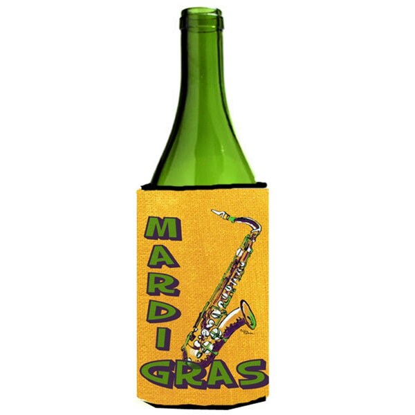 Carolines Treasures Mardi Grass And Saxaphone Wine bottle sleeve Hugger - 24 oz. - 8366LITERK