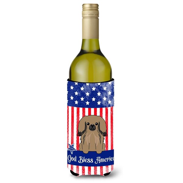 Carolines Treasures Patriotic USA Pekingnese Tan Wine Bottle Beverge Insulator Hugger - BB3097LITERK