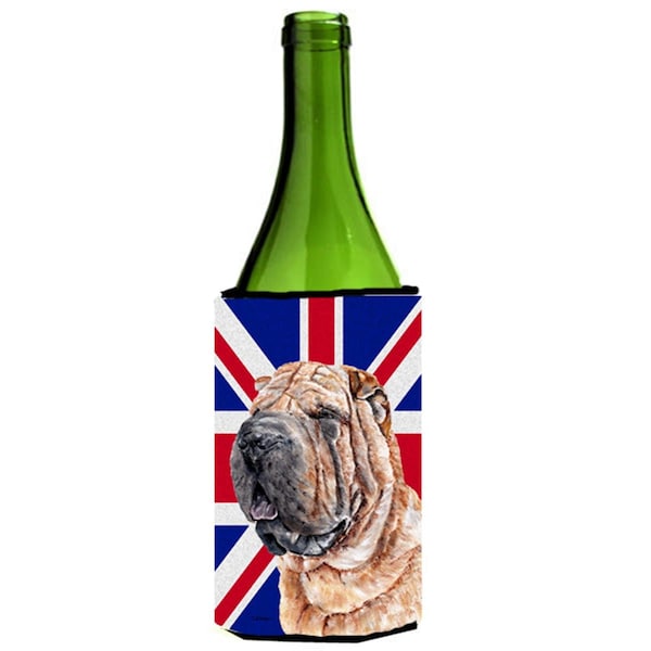 Carolines Treasures Shar Pei With English Union Jack British Flag Wine bottle sleeve Hugger - 24 Oz. - SC9892LITERK