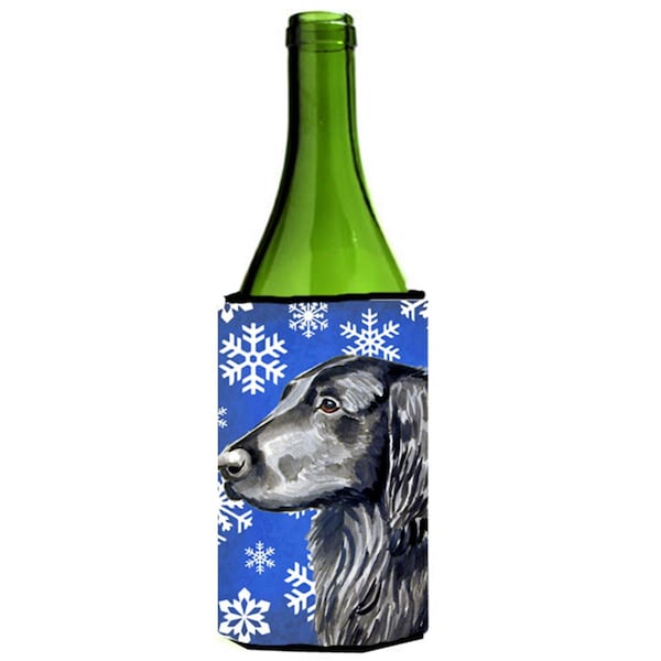 Carolines Treasures Flat Coated Retriever Winter Snowflakes Holiday Wine bottle sleeve Hugger - 24 oz. - LH9276LITERK