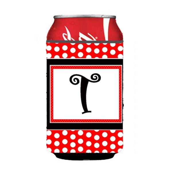 Carolines Treasures Letter T Initial Monogram - Red Black Polka Dots Can or Bottle  Hugger - CJ1012-TCC
