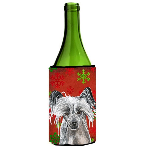 Carolines Treasures Chinese Crested Red Snowflake Christmas Wine bottle sleeve Hugger - 24 oz. - SC9592LITERK