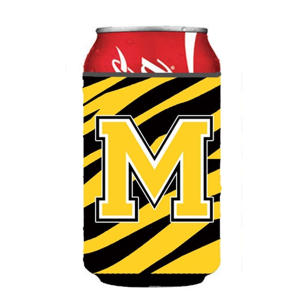 Carolines Treasures Letter M Initial Monogram - Tiger Stripe - Black Gold Can Or Bottle  Hugger - CJ1026-MCC