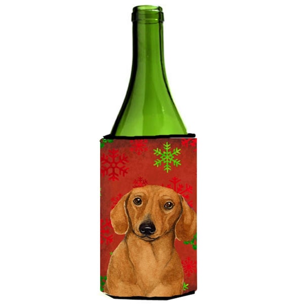 Carolines Treasures Dachshund Red And Green Snowflakes Holiday Christmas Wine bottle sleeve Hugger - LH9312LITERK