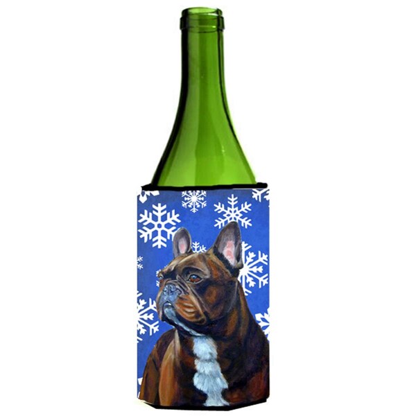 Carolines Treasures French Bulldog Winter Snowflakes Holiday Wine bottle sleeve Hugger - 24 oz. - LH9295LITERK