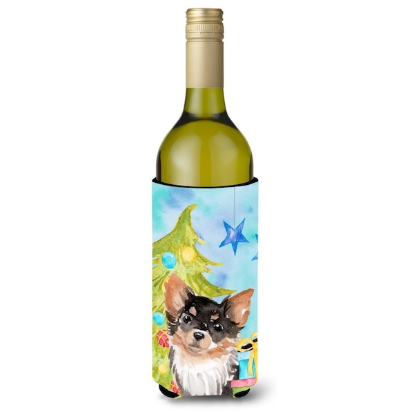 Carolines Treasures Long Haired Chihuahua Christmas Wine Bottle Beverge Insulator Hugger - BB9424LITERK