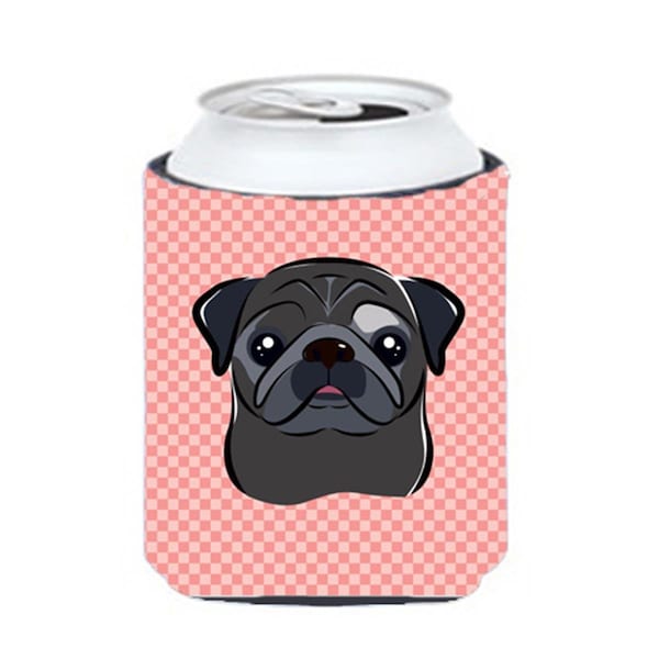 Carolines Treasures Checkerboard Pink Black Pug Can Or Bottle Hugger- 12 Oz. - BB1263CC