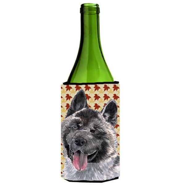 Carolines Treasures Akita Fall Leaves Wine bottle sleeve Hugger - 24 Oz. - SC9485LITERK