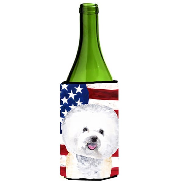 Carolines Treasures Usa American Flag With Bichon Frise Wine bottle sleeve Hugger - 24 oz. - SC9014LITERK