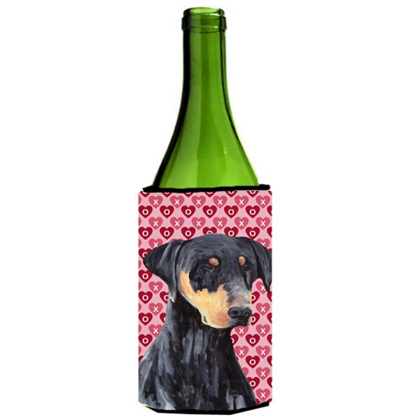 Carolines Treasures Doberman Hearts Love and Valentines Day Portrait Wine bottle sleeve Hugger - SC9262LITERK