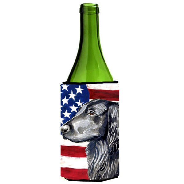 Carolines Treasures USA American Flag with Flat Coated Retriever Wine bottle sleeve Hugger 24 oz. - LH9021LITERK