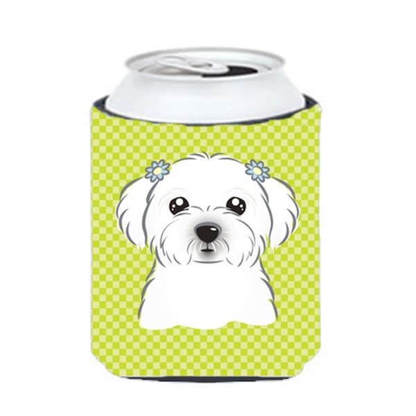 Carolines Treasures Checkerboard Lime Green Maltese Can Or Bottle Hugger- 12 Oz. - BB1270CC