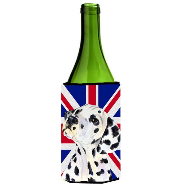 Carolines Treasures Dalmatian With English Union Jack British Flag Wine bottle sleeve Hugger - 24 Oz. - SS4934LITERK