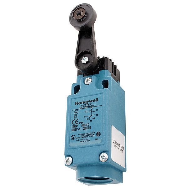 Interruptor de límite Honeywell, palanca de rodillo, rotativo, 1NC/1NO, 10A @ 300V AC, Ubicación del actuador: Lateral - GLCA01A1A.