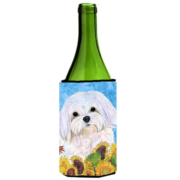 Carolines Treasures Maltese In Summer Flowers Wine bottle sleeve Hugger - 24 oz. - SS4115LITERK