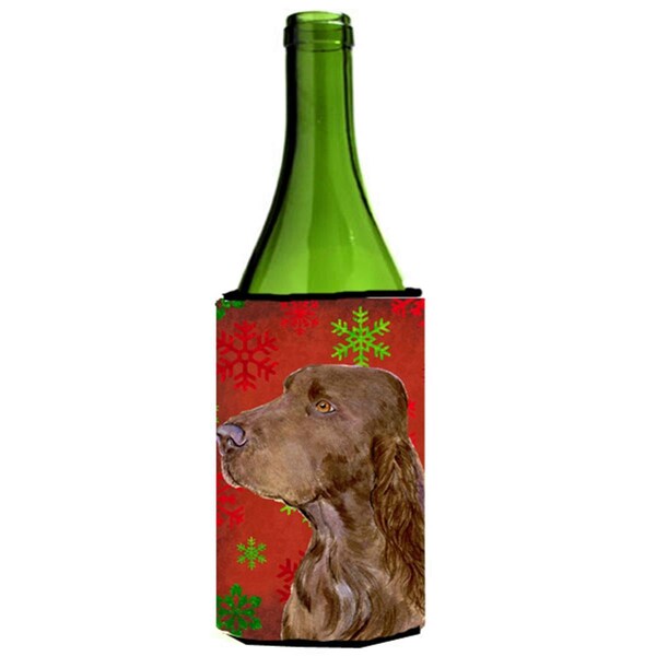 Carolines Treasures Field Spaniel Red And Green Snowflakes Holiday Christmas Wine bottle sleeve - 24 oz. - SS4732LITERK