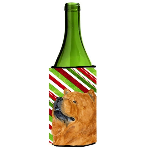 Carolines Treasures Chow Chow Candy Cane Holiday Christmas Wine Bottle  Hugger - 24 oz. - SS4571LITERK