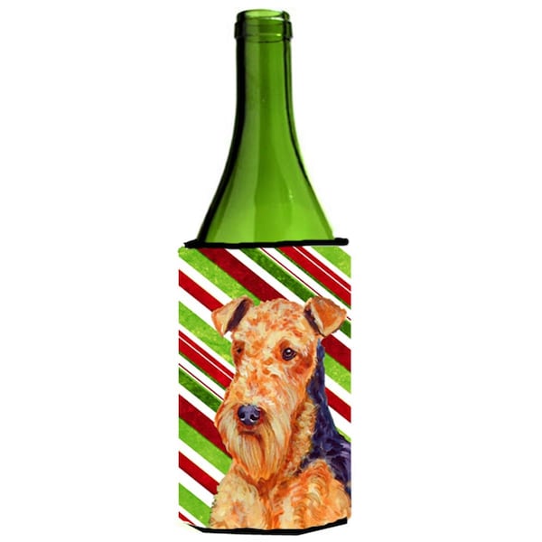 Carolines Treasures Airedale Candy Cane Holiday Christmas Wine bottle sleeve Hugger - 24 oz. - LH9246LITERK