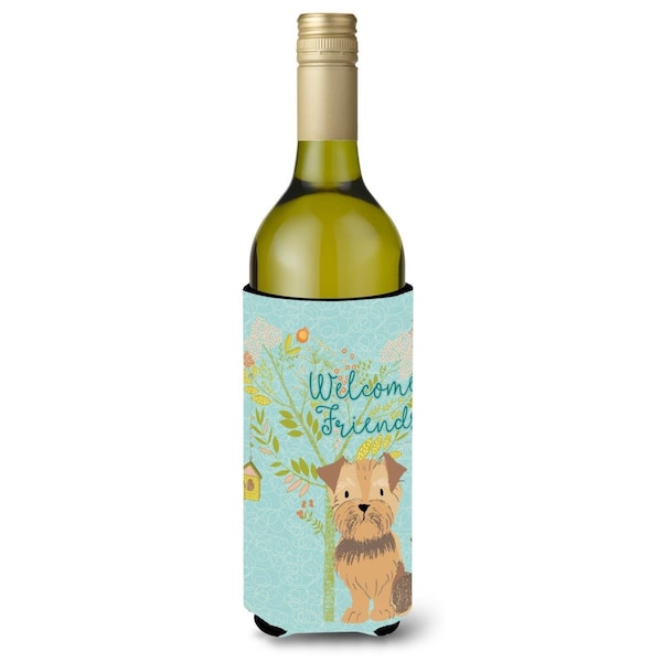 Carolines Treasures Welcome Friends Yorkie Natural Ears Wine Bottle Beverge Insulator Hugger - BB7642LITERK