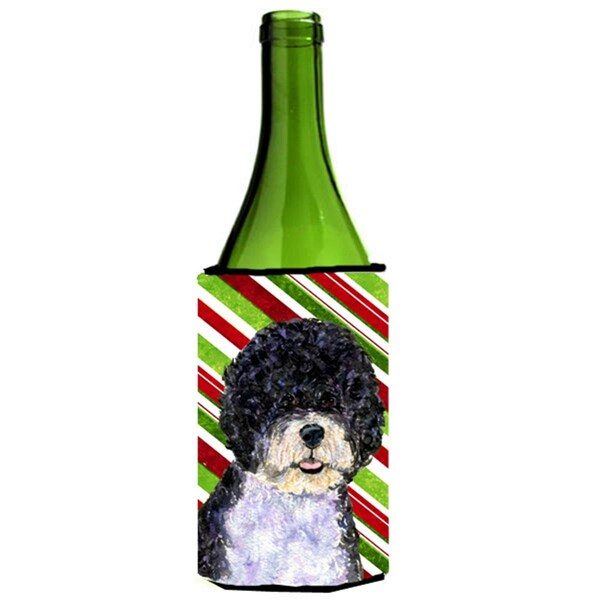Carolines Treasures Portuguese Water Dog Candy Cane Holiday Christmas Wine Bottle  Hugger - 24 oz. - SS4559LITERK