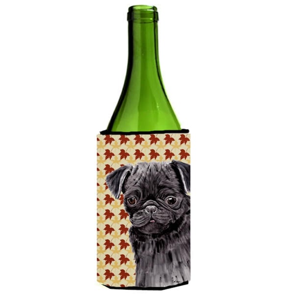Carolines Treasures Pug Black Fall Leaves Portrait Wine Bottle   Hugger - 24 oz. - SC9206LITERK