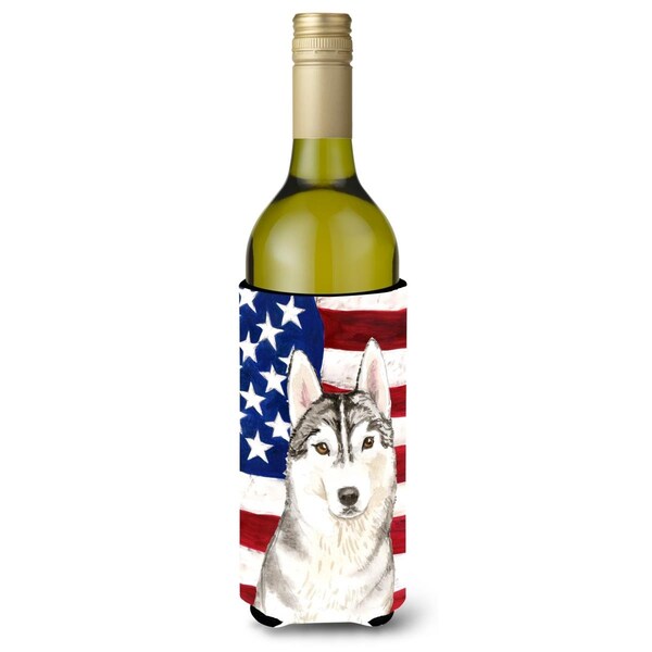 Carolines Treasures Patriotic USA Siberian Husky Wine Bottle Beverge Insulator Hugger - CK1713LITERK